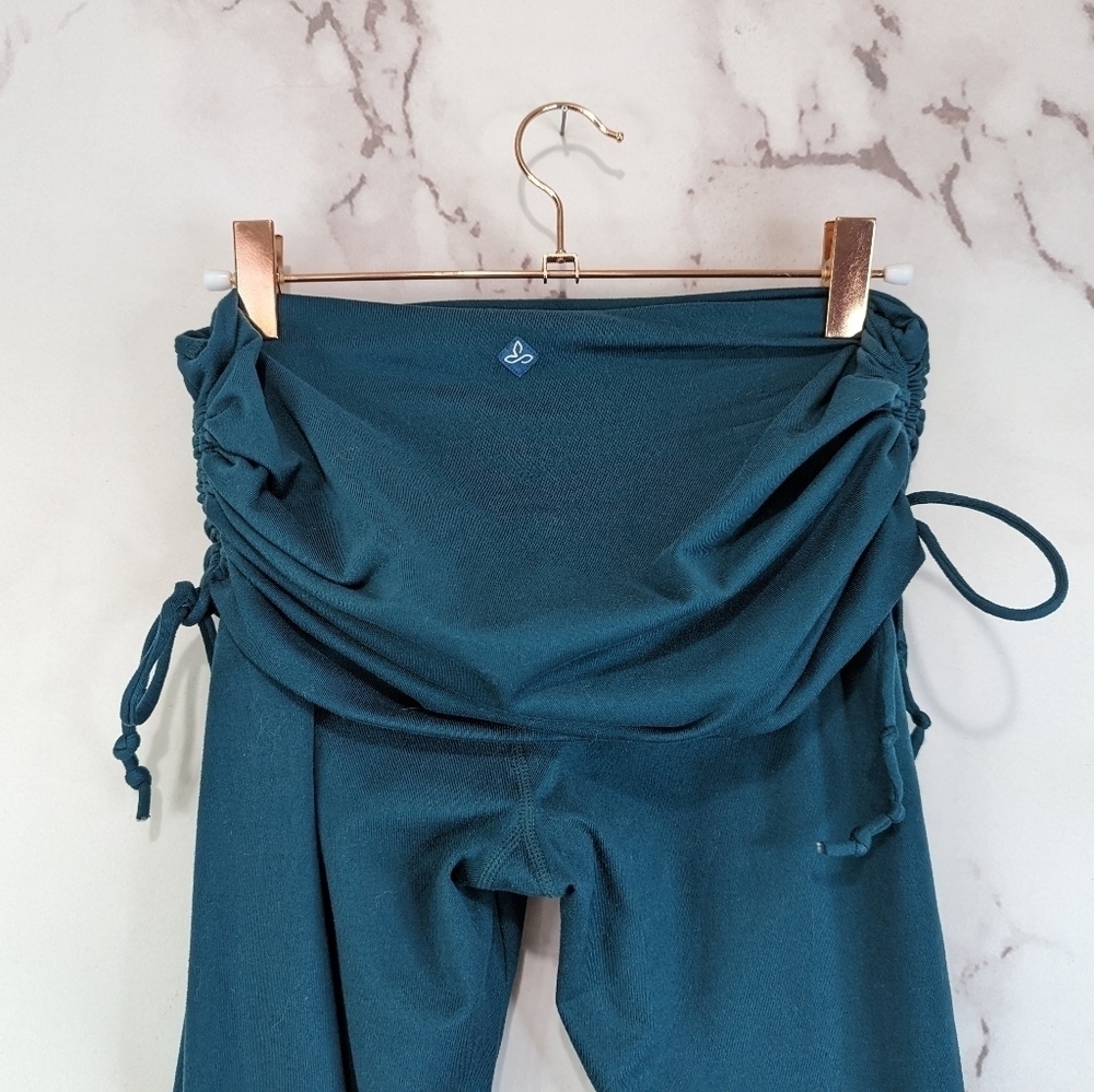 Prana Leggings Womens Small Green Foldover Waistband Ruched Crop Capri Ties - Picture 6 of 9